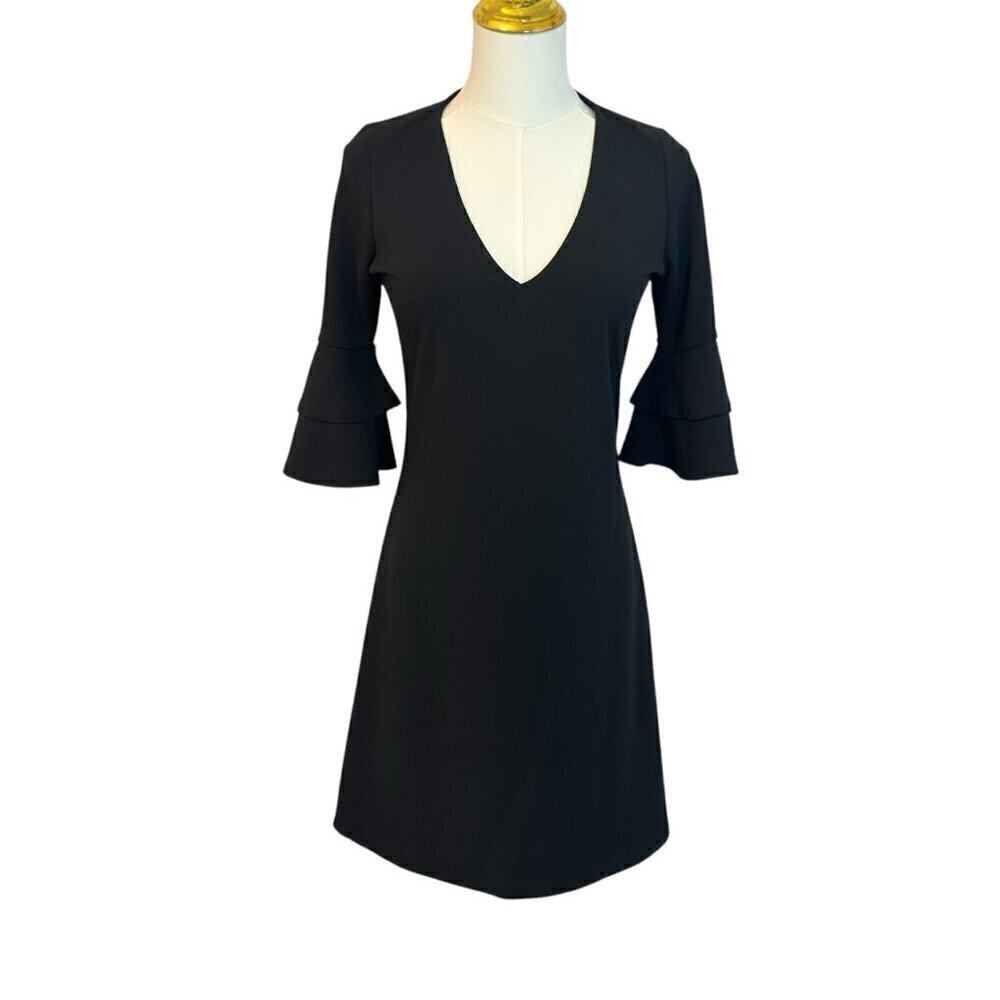 The Vanity Room Black Women's V-Neck Dress with Ruffled Sleeves Small